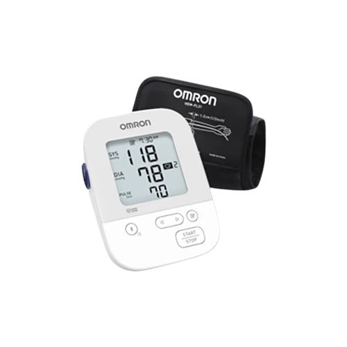 A digital Omron blood pressure monitor with a display showing systolic 118, diastolic 78, and pulse 70, alongside its black arm cuff, ideal for reliable medical care and analytics at home.